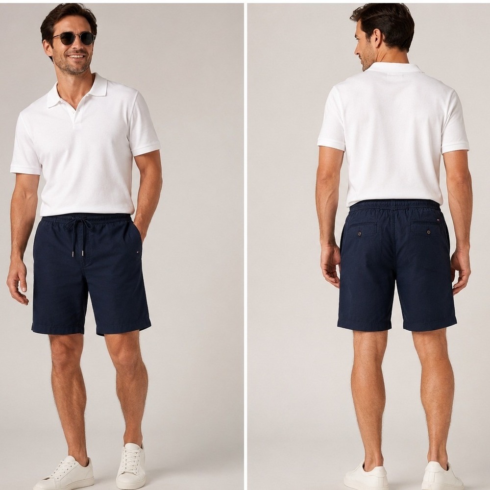 Tommy Hilfiger Mens Navy Blue‎ Linen Blend Drawstring Shorts 46W MW39880 NEW